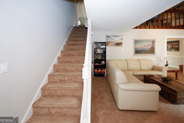 stairway with carpet floors