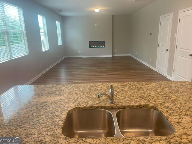 interior space with sink and dark wood-type flooring