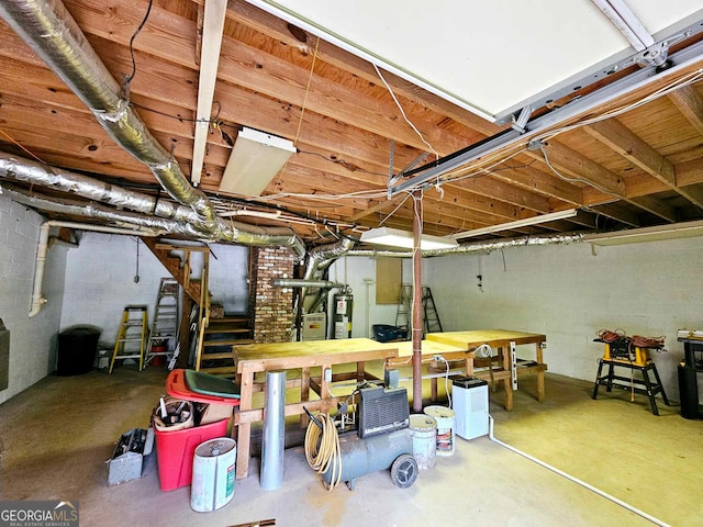 basement featuring gas water heater