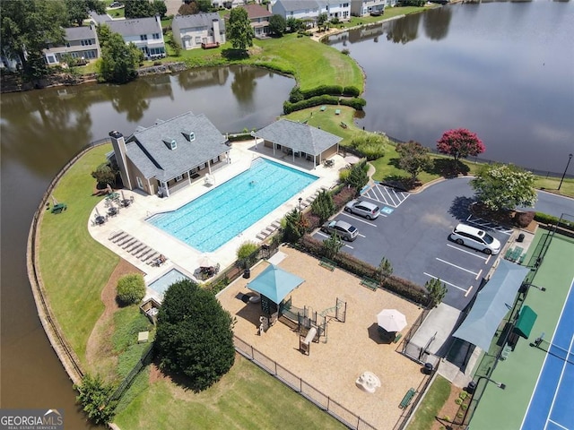 aerial view with a water view