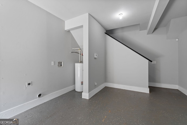 basement with water heater and baseboards