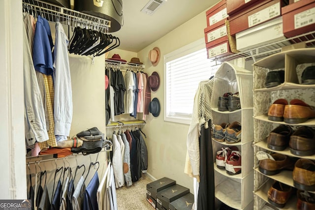 walk in closet with carpet floors