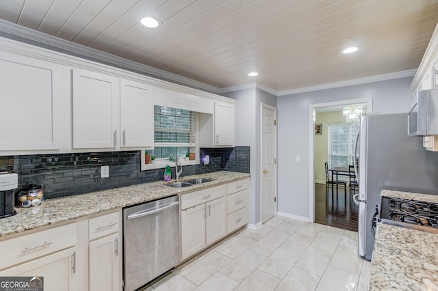 kitchen featuring white cabinetry, a wealth of natural light, sink, and appliances with stainless steel finishes