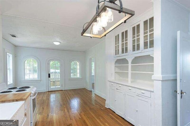 interior space featuring a notable chandelier, a textured ceiling, and hardwood / wood-style flooring