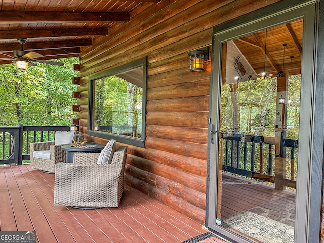 wooden terrace with ceiling fan