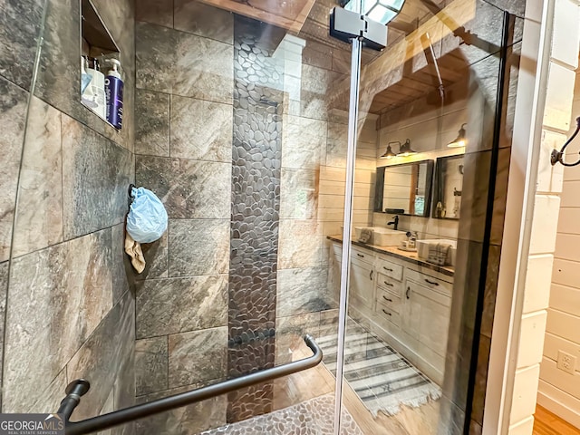 bathroom featuring sink and walk in shower