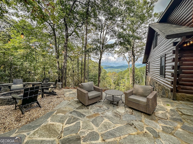 view of patio with a mountain view