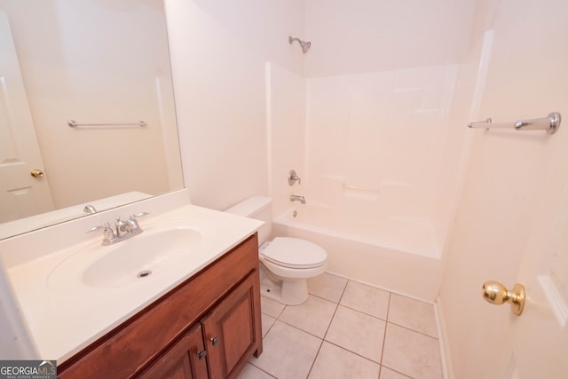 full bathroom featuring vanity, tile patterned flooring, toilet, and shower / washtub combination