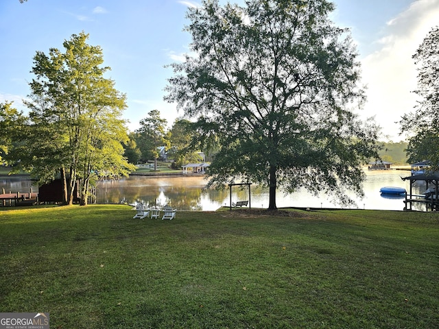 view of yard with a water view