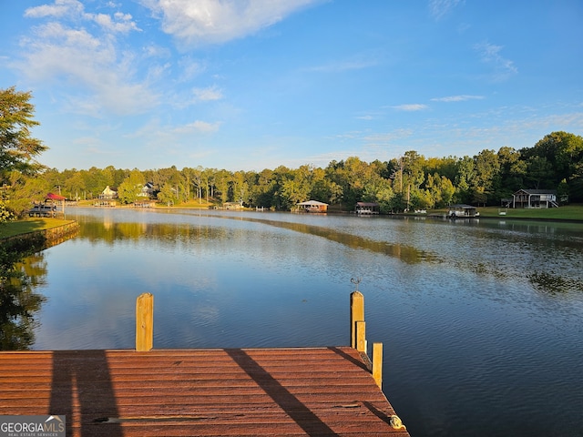 view of dock with a water view