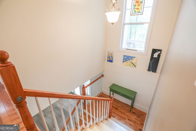 stairway featuring wood-type flooring