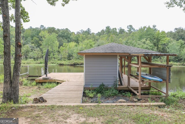 dock area with a water view