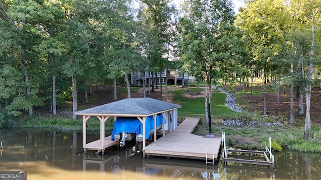 dock area with a water view