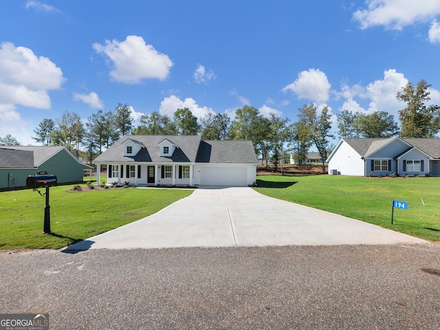 cape cod house featuring a porch and a front yard