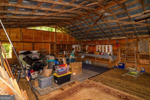 miscellaneous room featuring vaulted ceiling