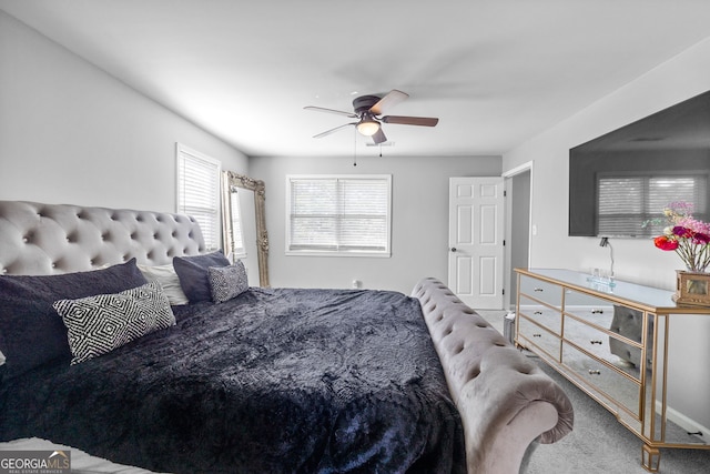 bedroom featuring carpet and ceiling fan