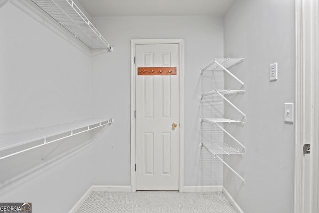 spacious closet with light carpet