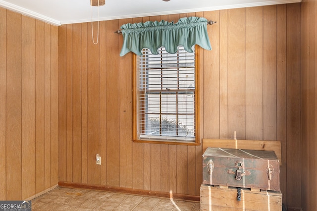 room details with wooden walls and ornamental molding