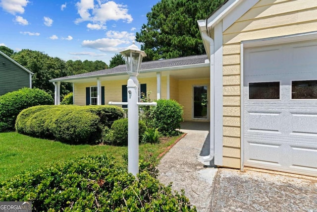 exterior space featuring a garage