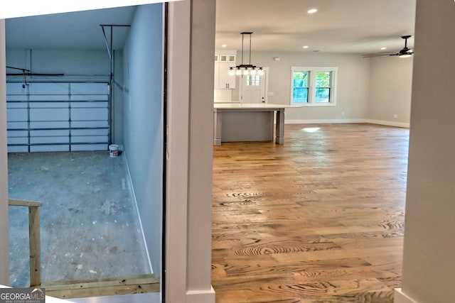 garage with ceiling fan