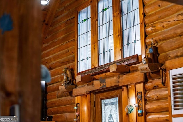 details featuring log walls