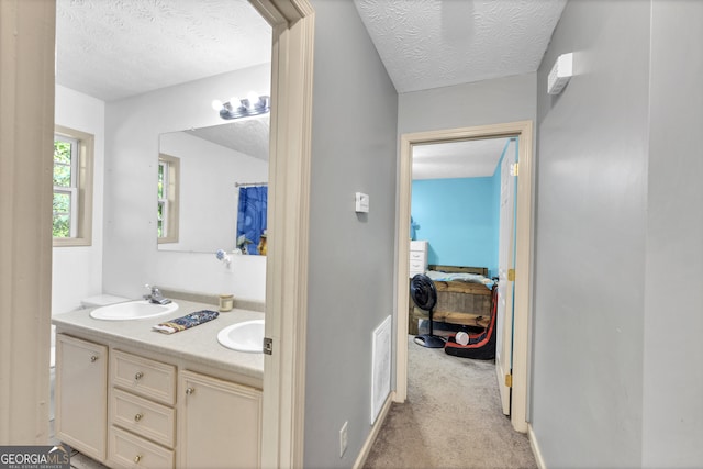 bathroom with a textured ceiling and vanity