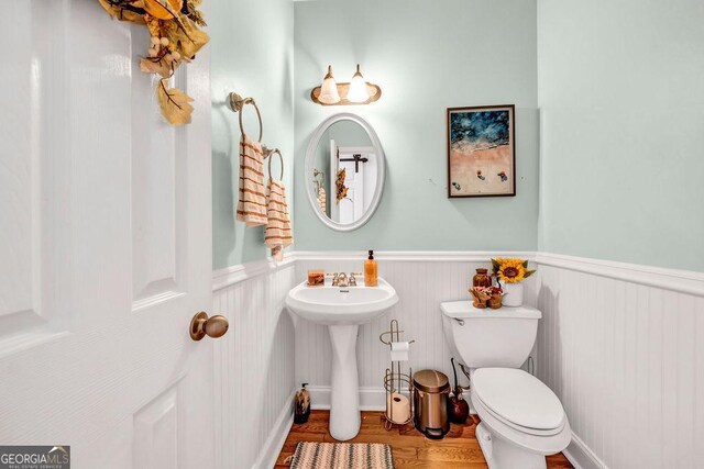 bathroom featuring hardwood / wood-style floors, sink, and toilet