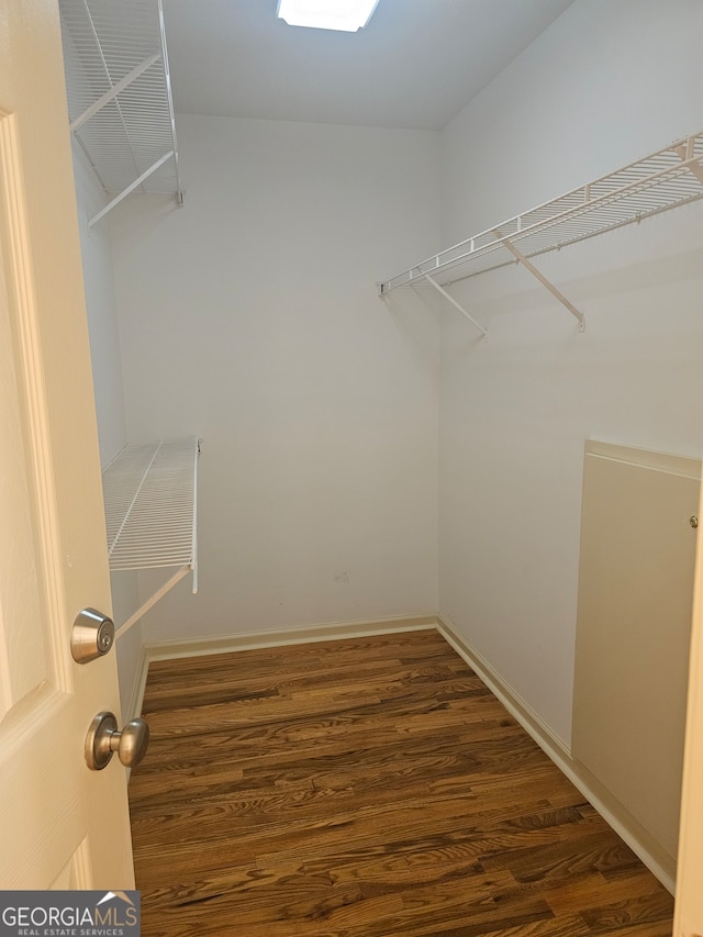 spacious closet with dark wood-type flooring