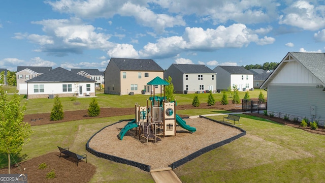 view of jungle gym with a yard