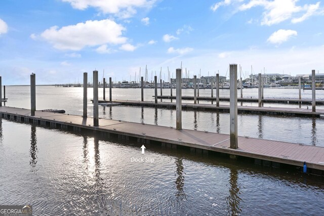 view of dock featuring a water view