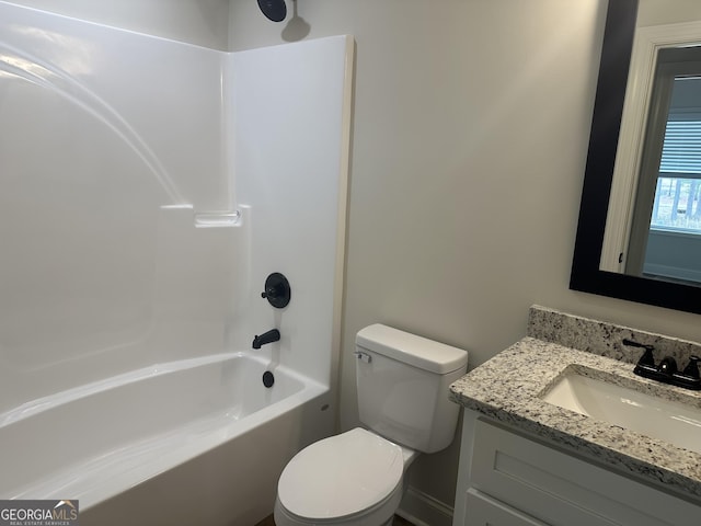 full bathroom with vanity, toilet, and bathing tub / shower combination