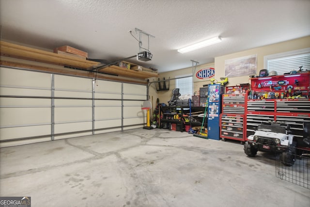 garage with a garage door opener