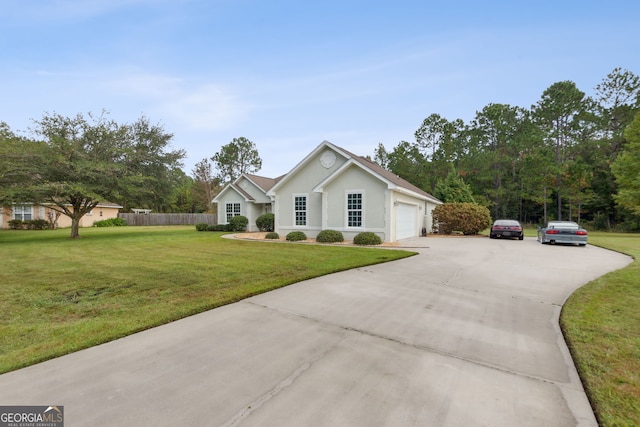 view of property exterior with a garage and a yard