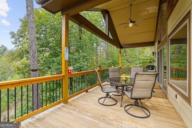 292 Silver Fox Trl, Blue Ridge, GA 30513 - wooden terrace featuring outdoor dining area and a ceiling fan