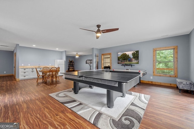 292 Silver Fox Trl, Blue Ridge, GA 30513 - recreation room with ceiling fan, wood finished floors, baseboards, and recessed lighting