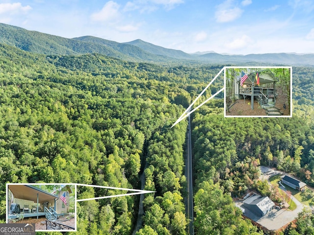 birds eye view of property with a mountain view