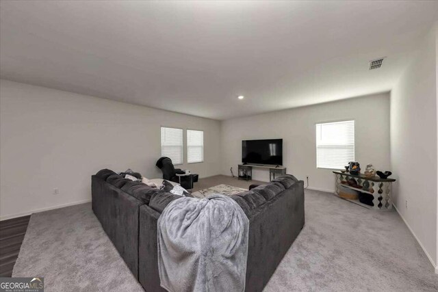 carpeted living room featuring a wealth of natural light