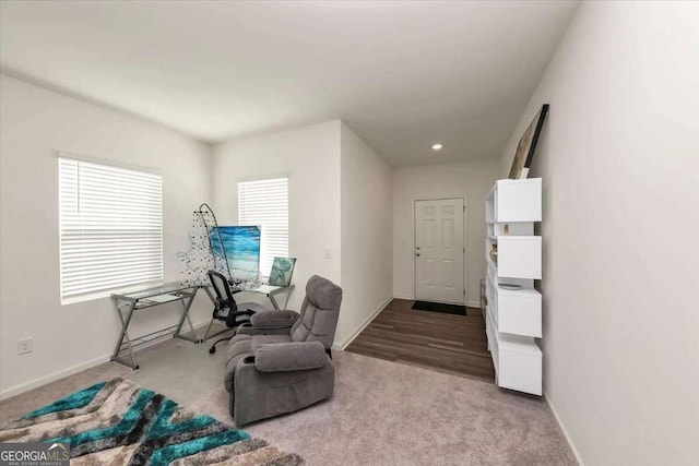 sitting room with light hardwood / wood-style floors