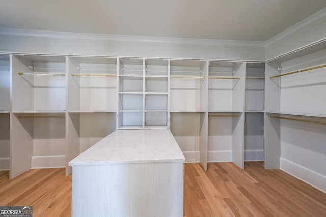 spacious closet with light hardwood / wood-style floors