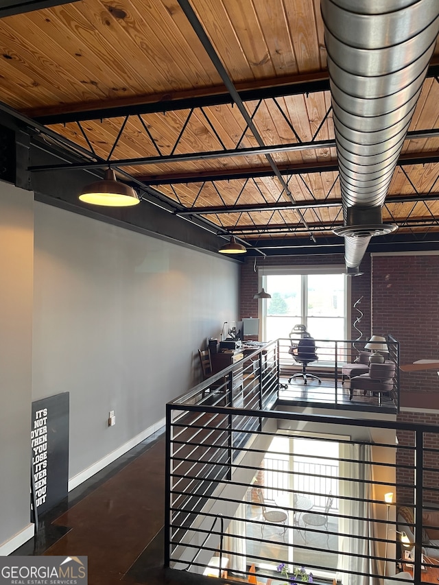 hall with wood ceiling