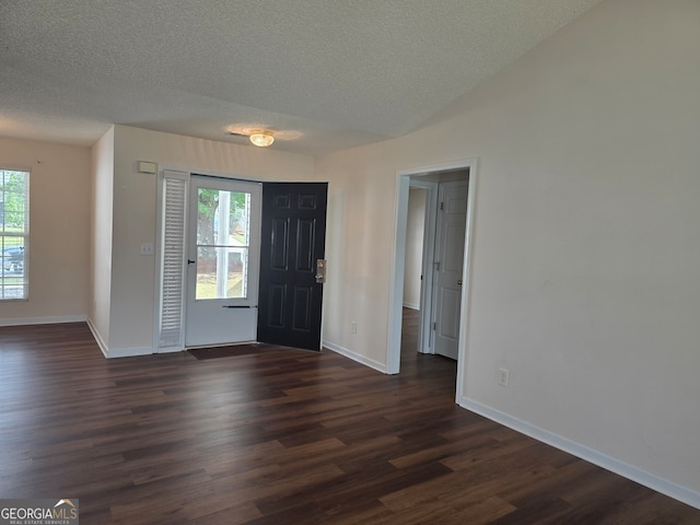 entrance foyer featuring dark hardwood / wood-style floors, a textured ceiling, and a healthy amount of sunlight