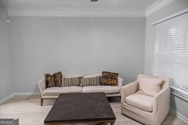 living room with crown molding