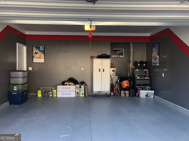 garage with a garage door opener