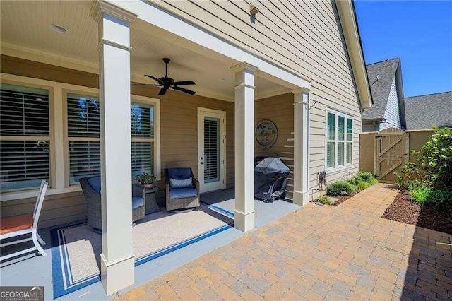 view of patio / terrace featuring grilling area and ceiling fan