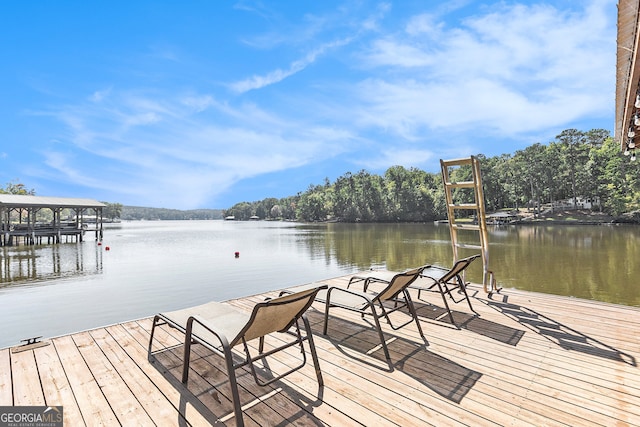 dock area with a water view