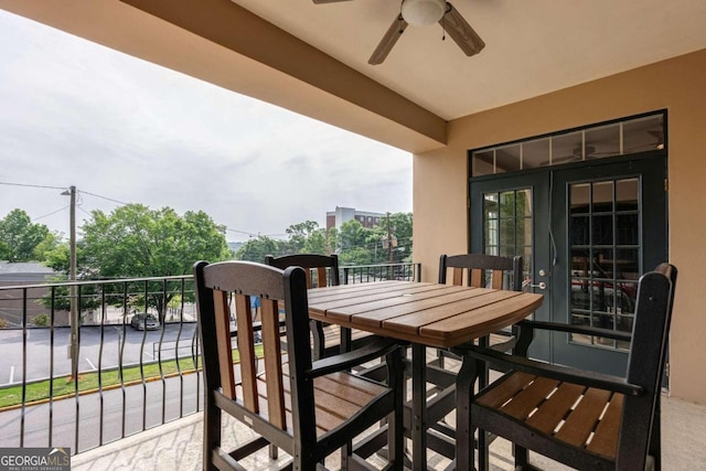 balcony with ceiling fan