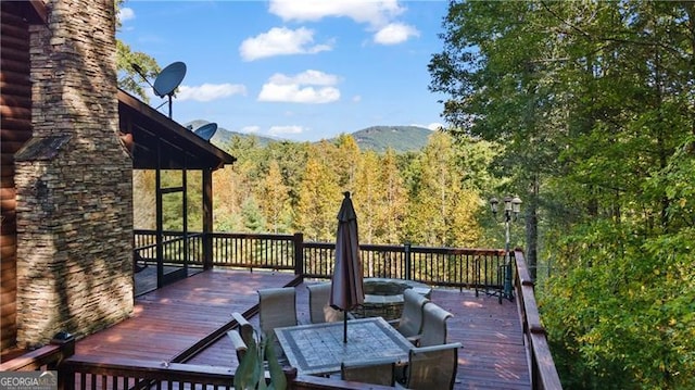 deck with a mountain view