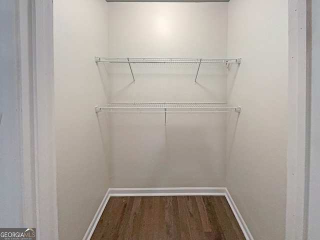 walk in closet with hardwood / wood-style floors