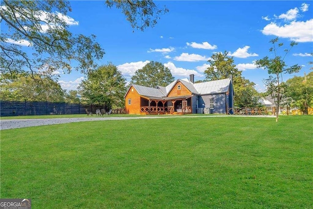 view of front of home with a front yard