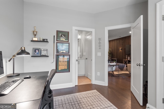 office space featuring dark hardwood / wood-style flooring